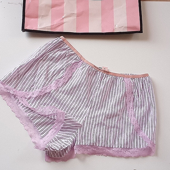 VICTORIA'S SECRET Soft Cotton Sleep Shorts Lace Stripes - Picture 5 of 11